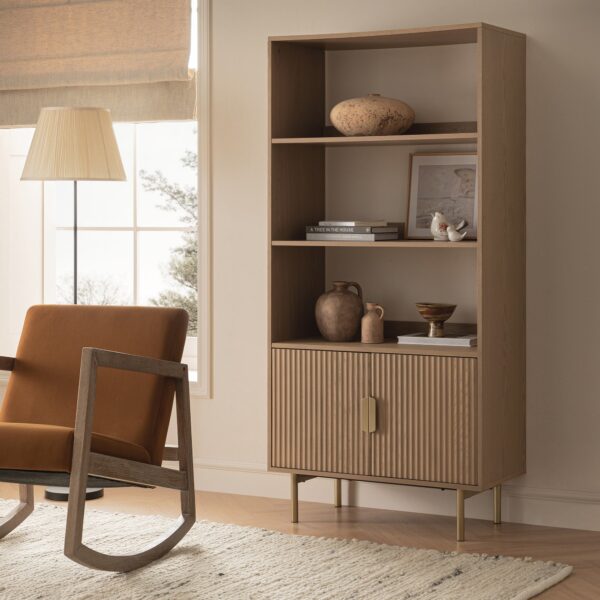 Meeqa Light Ash Richmond Ridged Tall Bookcase with Doors