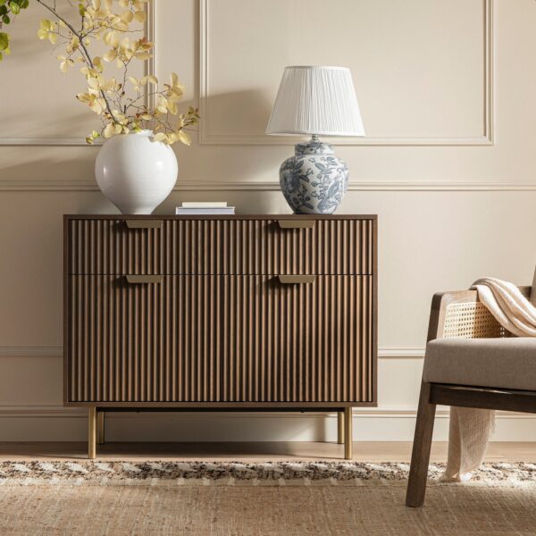 Meeqa Dark Ash Richmond Ridged 2-Door Cabinet with Drawers