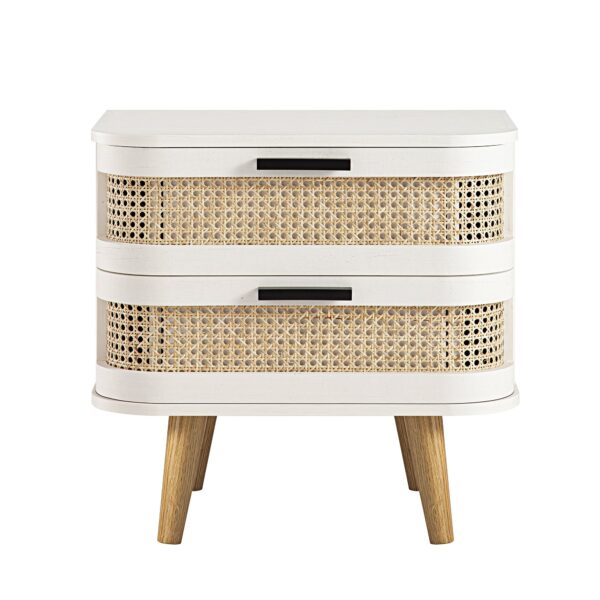 Meeqa White Curved Rattan 2-Drawer Nightstand