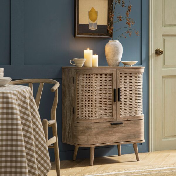 Meeqa Natural Curved Rattan 1-Drawer Small Sideboard