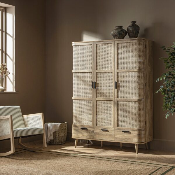 Meeqa Natural Curved Rattan Triple Closet