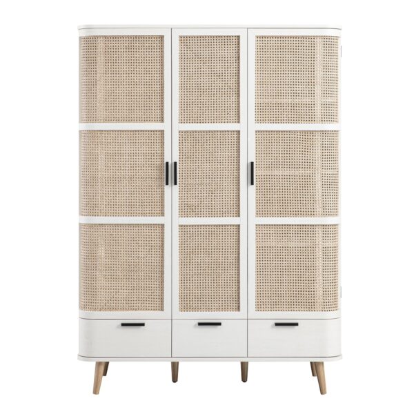 Meeqa White Curved Rattan Triple Closet